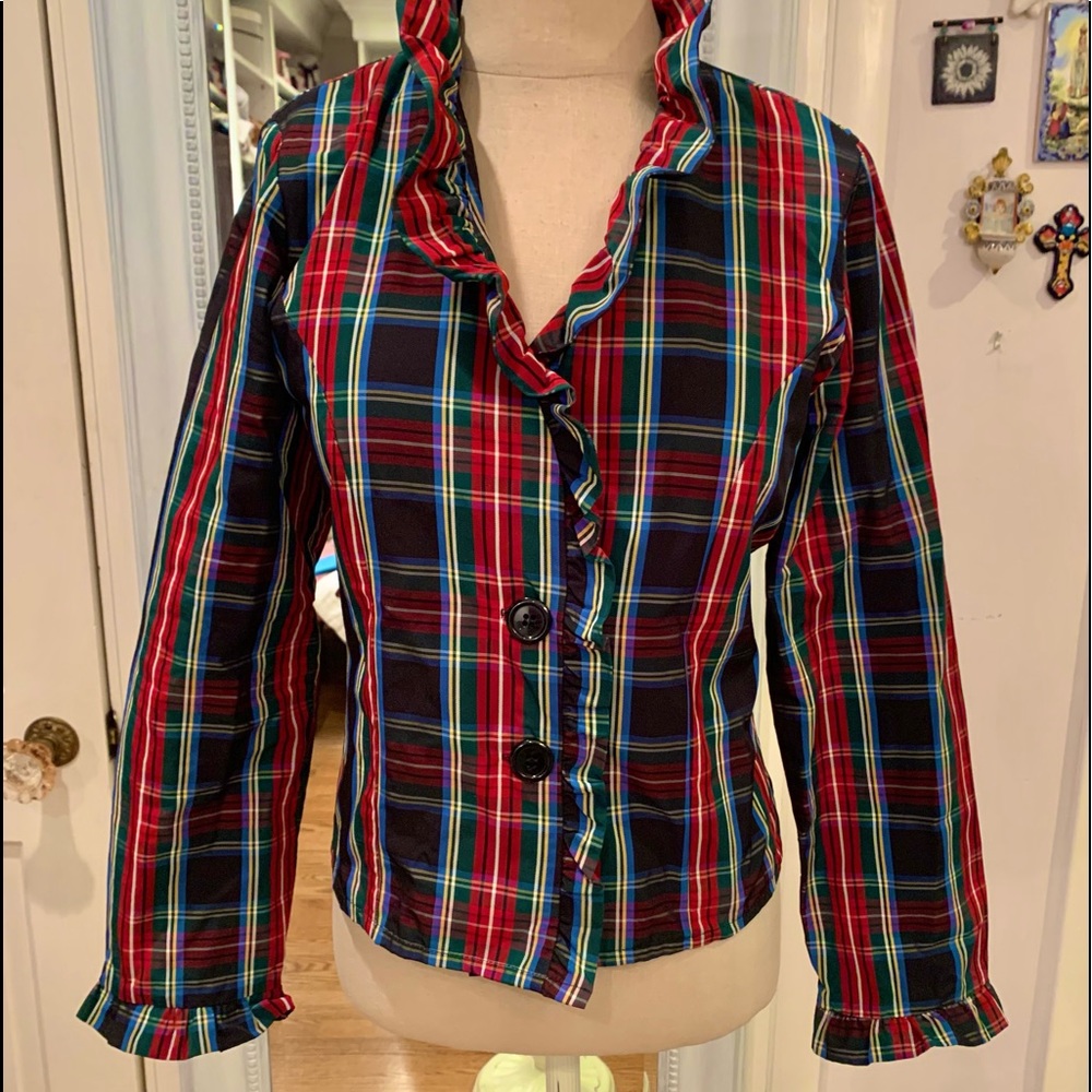 La Ligna plaid and ruffled flexible top/jacket